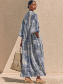 Women's French-style Elegant Henley Neck And Lantern Sleeves Cotton-linen Printed Loose Maxi Dress ZMZ2499G9ZYY