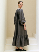 Women's French-style Minimalist Cotton-linen V-neck Lantern-sleeve Loose Maxi Dress ZMZ2413G1ZYY