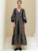 Women's French-style Minimalist Cotton-linen V-neck Lantern-sleeve Loose Maxi Dress ZMZ2413G1ZYY