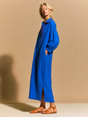 Women's Premium Minimalist Embroidered Neckline And Lantern Sleeves Cotton-Linen Loose Maxi Dress