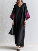 Women's Premium Minimalist Flared Sleeves Cotton-Linen V-Neck Loose Maxi Dress ZMZ2351G2ZYY