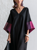 Women's Premium Minimalist Flared Sleeves Cotton-Linen V-Neck Loose Maxi Dress ZMZ2351G2ZYY
