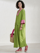 Women's Premium Minimalist Cotton-Linen Patchwork V-Neck Flare-Sleeve Loose Maxi Dress ZMZ2373G8ZYY