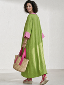 Women's Premium Minimalist Cotton-Linen Patchwork V-Neck Flare-Sleeve Loose Maxi Dress ZMZ2373G8ZYY