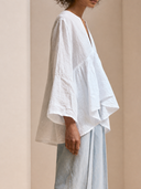 Women's Premium Minimalist Cotton-Linen V-Neck Flared Sleeves Loose Shirt ZMZ2407G3ZYY