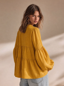 Women's Premium Minimalist Embroidered Details And Loose Lantern Sleeves Cotton-Linen V-Neck Shirt ZMZ2447G8ZYY