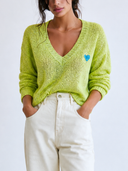 Women's Stylish Casual Heart Detail Long-Sleeve V-Neck Sweater ZMZ2463G3ZYY