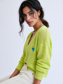 Women's Stylish Casual Heart Detail Long-Sleeve V-Neck Sweater ZMZ2463G3ZYY