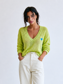 Women's Stylish Casual Heart Detail Long-Sleeve V-Neck Sweater ZMZ2463G3ZYY