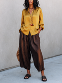 Women's Vintage Acetate Long-Sleeve Shirt And Cropped Trousers Two-Piece Set ZMZ2791G5SWL