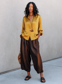 Women's Vintage Acetate Long-Sleeve Shirt And Cropped Trousers Two-Piece Set ZMZ2791G5SWL