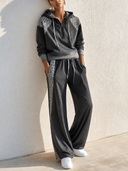 Women's Casual High-Elastic Dark Gray Leopard Print Patchwork Long-Sleeve Sweatshirt And Pants Two-Piece Set ZMZ2705G4SWL