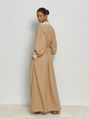 Women's Retro Casual Cotton Lace-Trimmed Long-Sleeved Lapel Maxi Dress ZMZ2750G8ZJY