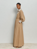 Women's Retro Casual Cotton Lace-Trimmed Long-Sleeved Lapel Maxi Dress ZMZ2750G8ZJY