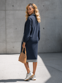 Women's Stylish Navy Blue High-Stretch Cotton Long-Sleeve Sweatshirt Dress ZMZ2700G7SWL