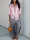 Women's Classic Acetate Satin Long-Sleeve Shirt And Straight-Leg Trouser Two-Piece Set ZMZ2781G4SWL
