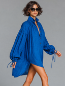 Women's Solid-Color Linen Lantern-Sleeve Shirt Mini Dress ZMZ2254G4XT