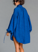 Women's Solid-Color Linen Lantern-Sleeve Shirt Mini Dress ZMZ2254G4XT
