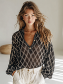 Women's Retro Casual Knitted Hollow-Out Diamond Pattern Button Pullover Sweater ZMZ2721G5ZJY