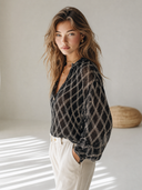 Women's Retro Casual Knitted Hollow-Out Diamond Pattern Button Pullover Sweater ZMZ2721G5ZJY