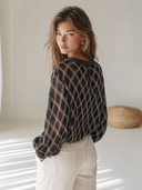 Women's Retro Casual Knitted Hollow-Out Diamond Pattern Button Pullover Sweater ZMZ2721G5ZJY