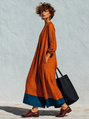 Women's Oversized Linen Color-Block Pintuck Long Sleeve Maxi Dress ZMZ2390G5XT
