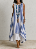 Women's Sleeveless Striped-Panel Linen Maxi Dress ZMZ2375G7XT