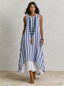 Women's Sleeveless Striped-Panel Linen Maxi Dress ZMZ2375G7XT