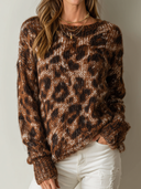 Women's Retro Casual Leopard Print Knit Crew Neck Long Sleeve Sweater ZMZ2709G4ZJY
