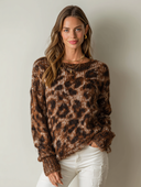 Women's Retro Casual Leopard Print Knit Crew Neck Long Sleeve Sweater ZMZ2709G4ZJY