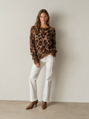 Women's Retro Casual Leopard Print Knit Crew Neck Long Sleeve Sweater ZMZ2709G4ZJY