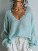 Women's Retro Casual Knitted V-Neck Long-Sleeve Sweater ZMZ2779G9ZJY