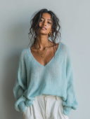 Women's Retro Casual Knitted V-Neck Long-Sleeve Sweater ZMZ2779G9ZJY