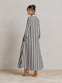 Women's Striped Cotton-Linen Long-Sleeve Shirt Maxi Dress ZMZ2387G1XT