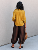 Women's Vintage Acetate Long-Sleeve Shirt And Cropped Trousers Two-Piece Set ZMZ2791G5SWL