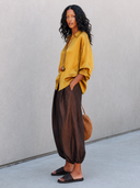 Women's Vintage Acetate Long-Sleeve Shirt And Cropped Trousers Two-Piece Set ZMZ2791G5SWL