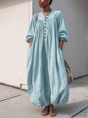 Women's Fashionable Cotton And Linen Three-quarter Sleeve Loose Maxi Dress ZMZ2796G7SWL