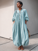 Women's Fashionable Cotton And Linen Three-quarter Sleeve Loose Maxi Dress ZMZ2796G7SWL