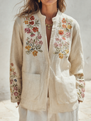 Women's Retro Casual Embroidered Cotton Linen Shirt Jacket ZMZ2735G7ZJY