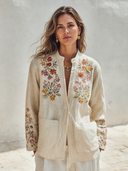 Women's Retro Casual Embroidered Cotton Linen Shirt Jacket ZMZ2735G7ZJY