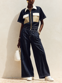 Women's Stylish Tencel Denim Zip-Front Top And Straight-Leg Pants Two-Piece Set ZMZ2752G4SWL
