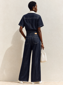 Women's Stylish Tencel Denim Zip-Front Top And Straight-Leg Pants Two-Piece Set ZMZ2752G4SWL