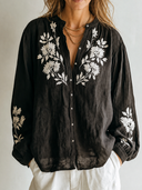 Women's Retro Casual Embroidered Cotton Linen Long-Sleeve Shirt ZMZ2774G0ZJY
