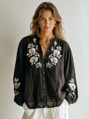 Women's Retro Casual Embroidered Cotton Linen Long-Sleeve Shirt ZMZ2774G0ZJY