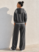 Women's Casual High-Elastic Dark Gray Leopard Print Patchwork Long-Sleeve Sweatshirt And Pants Two-Piece Set ZMZ2705G4SWL