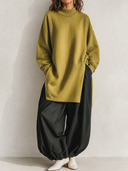 Women's Retro Casual High Neck Long Sleeve Top And Pants Two-Piece Set ZMZ2848G5ZJY