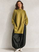 Women's Retro Casual High Neck Long Sleeve Top And Pants Two-Piece Set ZMZ2848G5ZJY