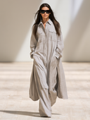 Women Premium Linen 2 Piece Set Button Down Shirt High Waist Wide Leg Pants Pocketed Casual Vacation Matching Outfit ZMZ2847G5YZH