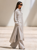 Women Premium Linen 2 Piece Set Button Down Shirt High Waist Wide Leg Pants Pocketed Casual Vacation Matching Outfit ZMZ2847G5YZH