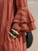 Women's French-style Elegant Vertical-striped Cotton-linen V-neck Flared-sleeve Loose Maxi Dress ZMZ2704G8ZYY